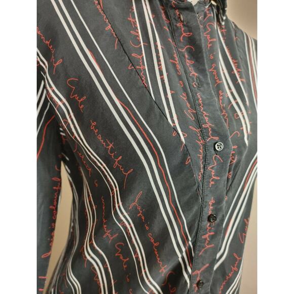 Maje Regga Stripe Chevron Cursive Lettering Print Button Shirt Dress $395 Small - Picture 5 of 8